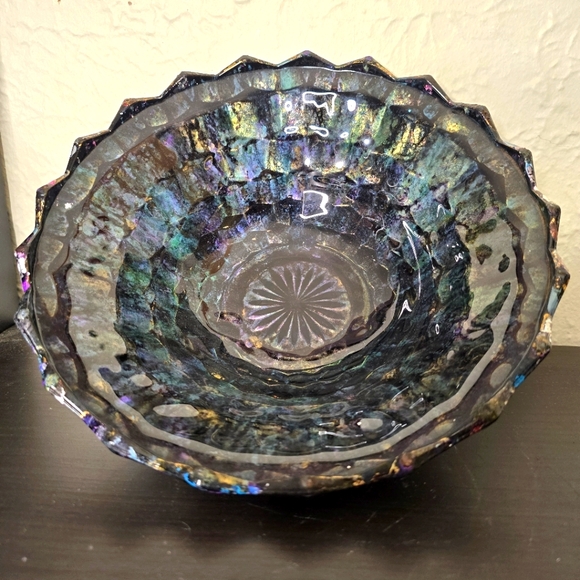 HANDCRAFTED Upcycled Glass Abstract Dish HANDPAINTED Tabletop Art Decor Bowl - Picture 3 of 17